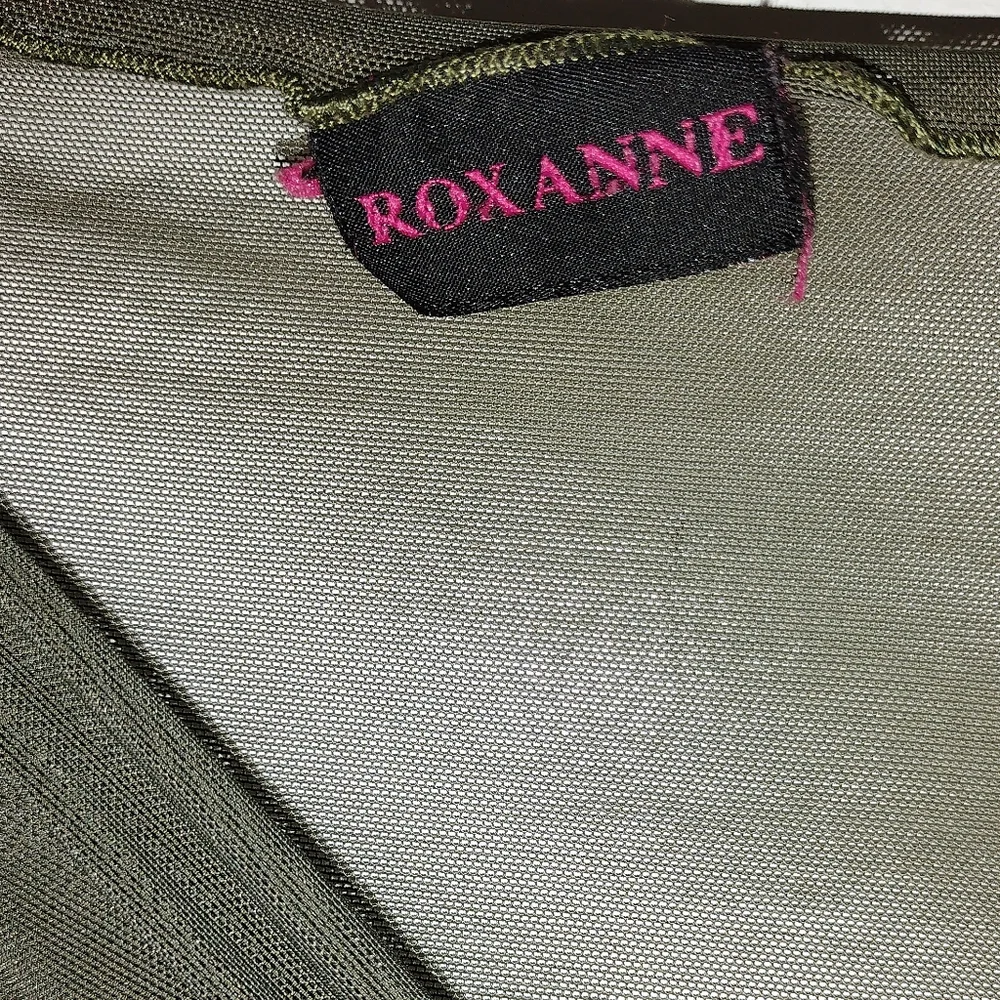 Vintage Roxanne Mesh Dark Olive Green Sarong Swim Bathing Suit Wrap Made in USA
